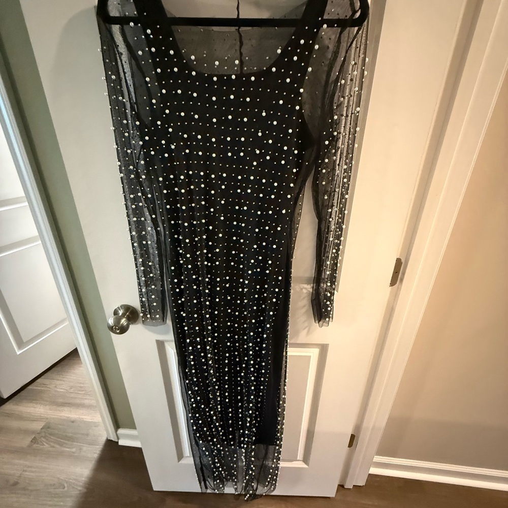 Amazon Black Long Sleeve Dress with Pearl Details